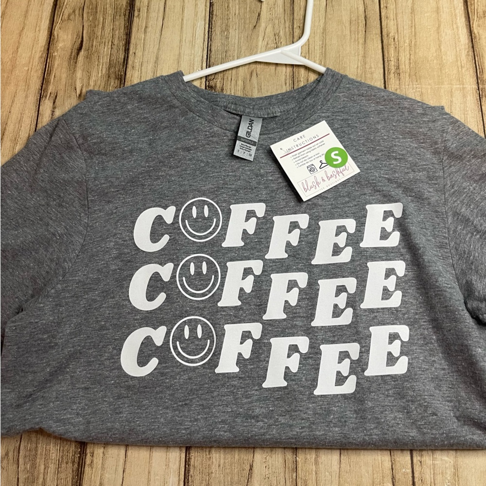 NWT Coffee Coffee Coffee ☕️  Gray Graphic Tee Size Small